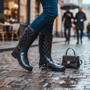 NWOT Hunter Women’s Refined Quilted Gloss Rain Boots  Short– Blue, Size 10 (US)